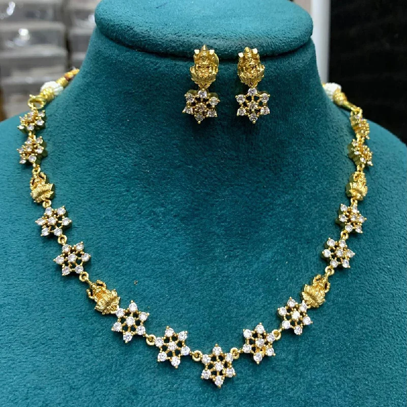 Women's necklaces fine-gemstone-Sona Creation Gold Plated Austrain Stone Temple Necklace Set