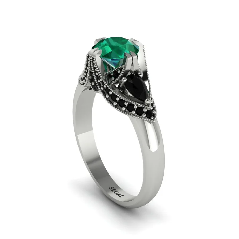 Women's engagement rings sparkling-stone-Emerald Vintage Round Cut Engagement Ring - Kali No. 36