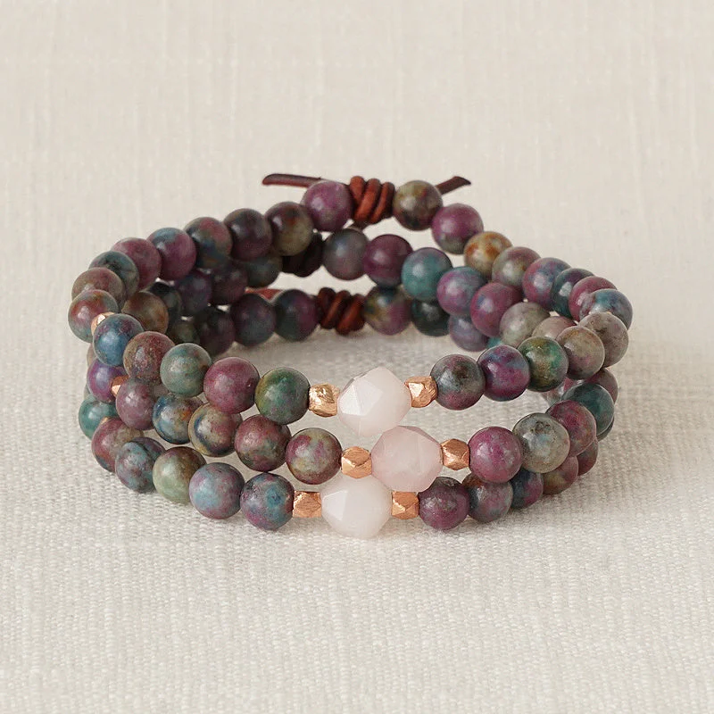 Women's bracelets triple-band-Be Kind Mini Bracelet - Ruby Kyanite & Rose Quartz | A Meaningful Everyday Bracelet