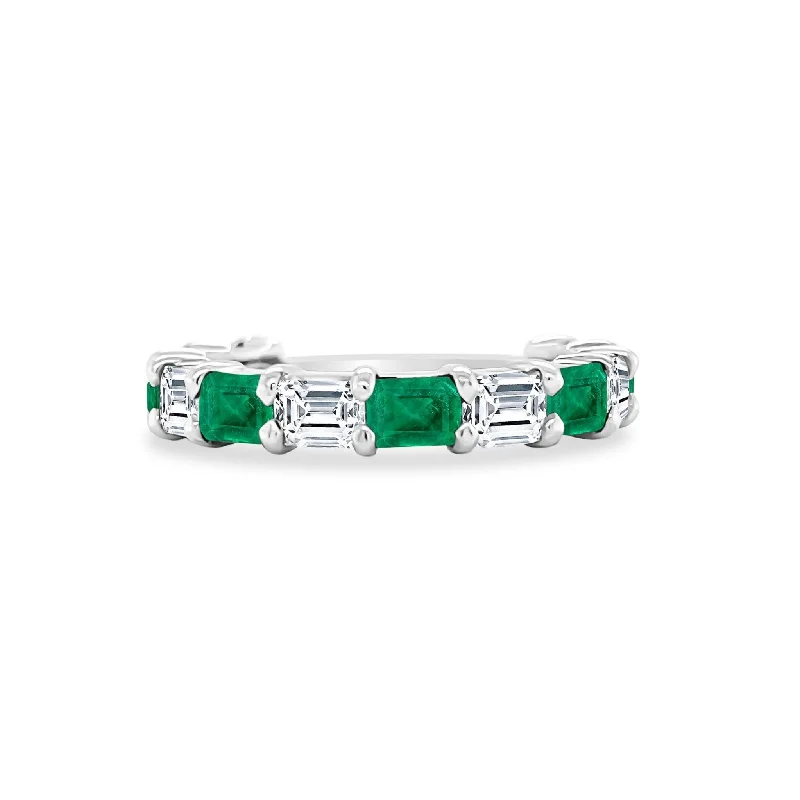 Women's rings high-gold-Chasing Diamond & Emerald Cut Emerald Band