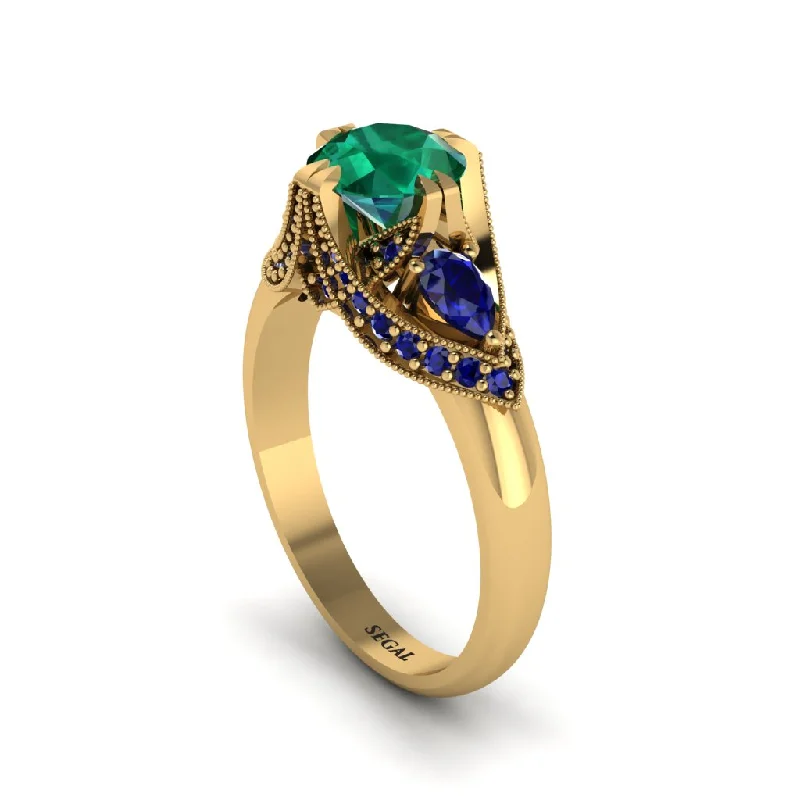 Women's engagement rings artistic-band-Emerald Vintage Round Cut Engagement Ring - Kali No. 64