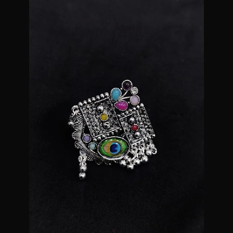 Women's rings artisan-band-Manisha Jewellery Oxidised Plated Pota Stone Rings