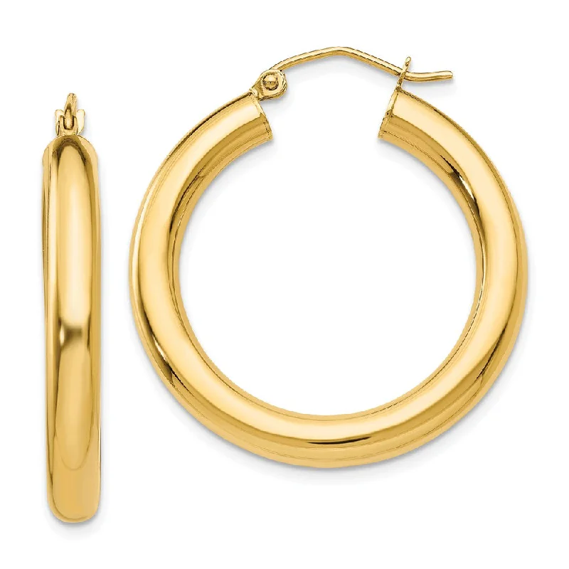 Women's earrings holiday-4mm, 14k Yellow Gold Classic Round Hoop Earrings, 30mm (1 1/8 Inch)