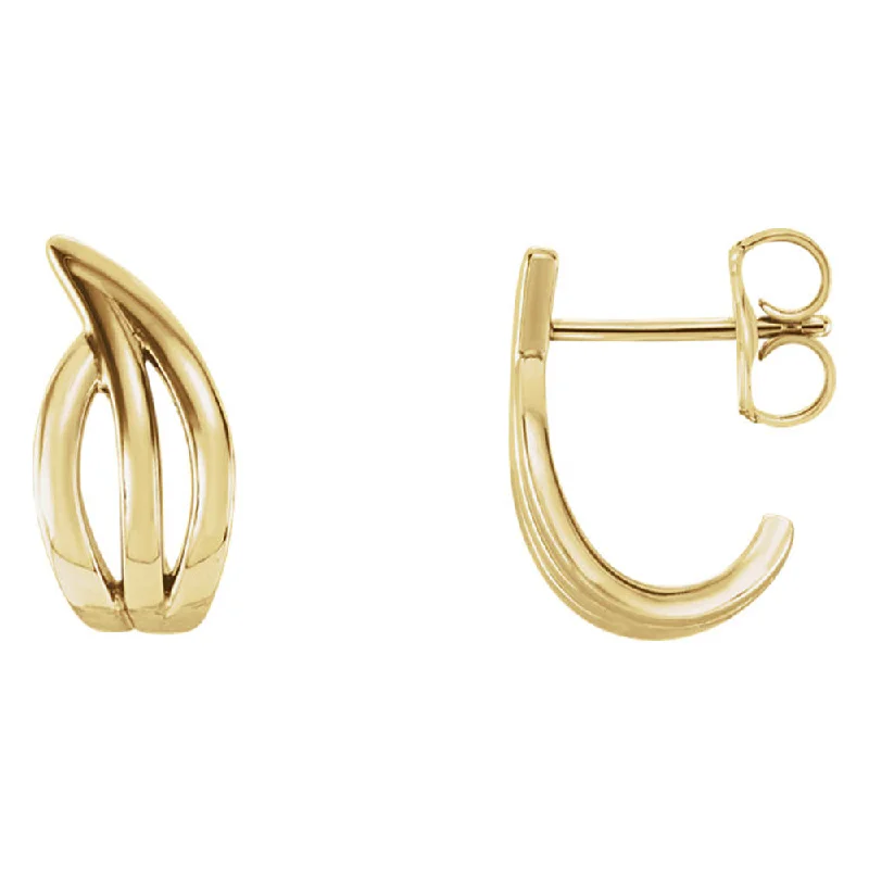 Women's earrings sturdy-metal-5 x 14mm (9/16 Inch) 14k Yellow Gold Small Freeform J-Hoop Earrings