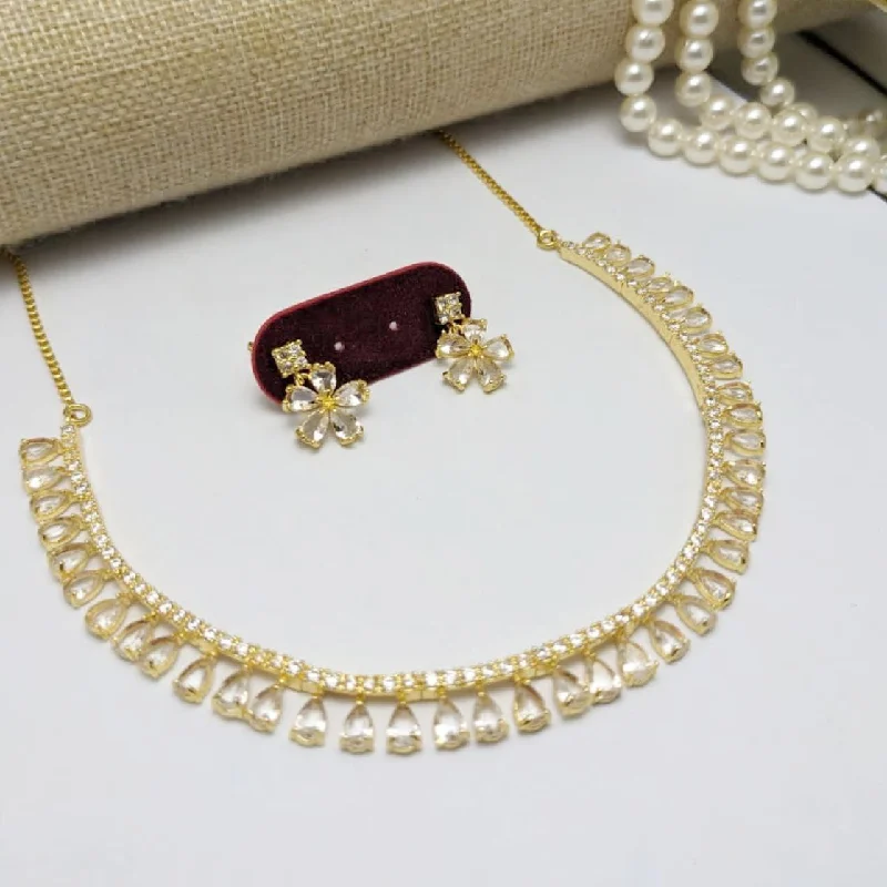 Women's necklaces gentle-style-Aamrapali Gold Plated Crystal Stone Necklace Set