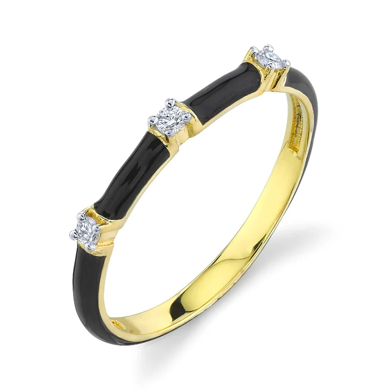 Women's rings artisan-gem-Diamond and Black Enamel Band