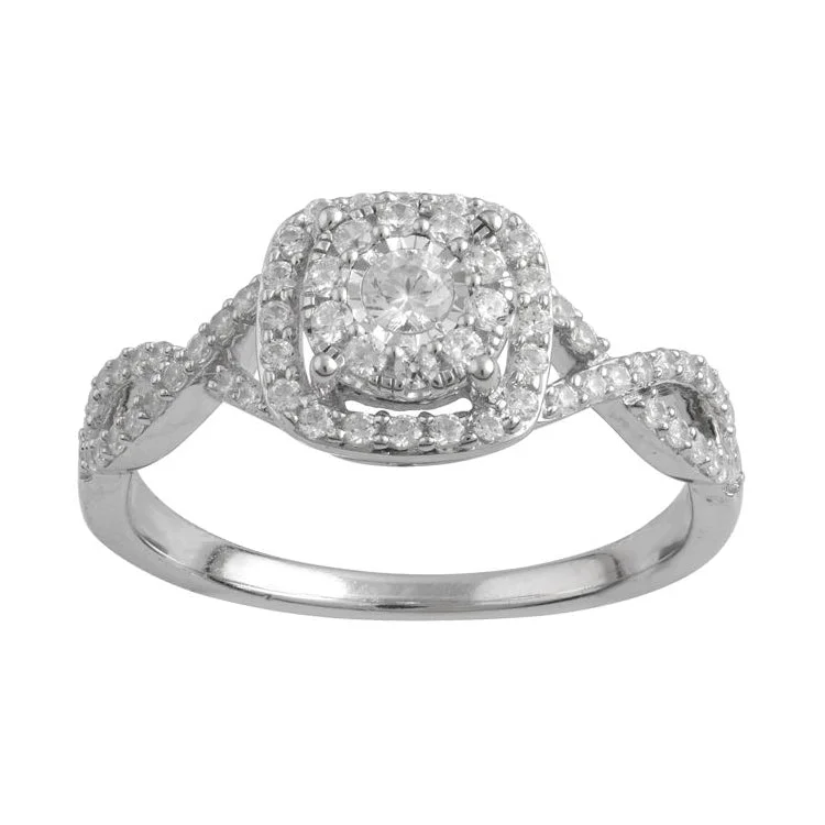 Women's engagement rings radiant-band-1/2 CTW Diamond Engagement Ring in 10KT White Gold