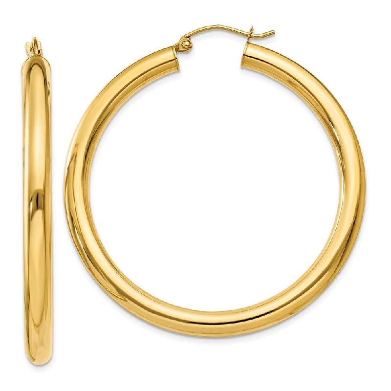 Women's earrings refined-rose-4mm, 14k Yellow Gold Classic Round Hoop Earrings, 45mm (1 3/4 Inch)