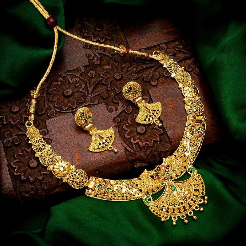 Women's necklaces striking-metal-Darshana Jewels Gold  Plated Meenakari Necklace Set