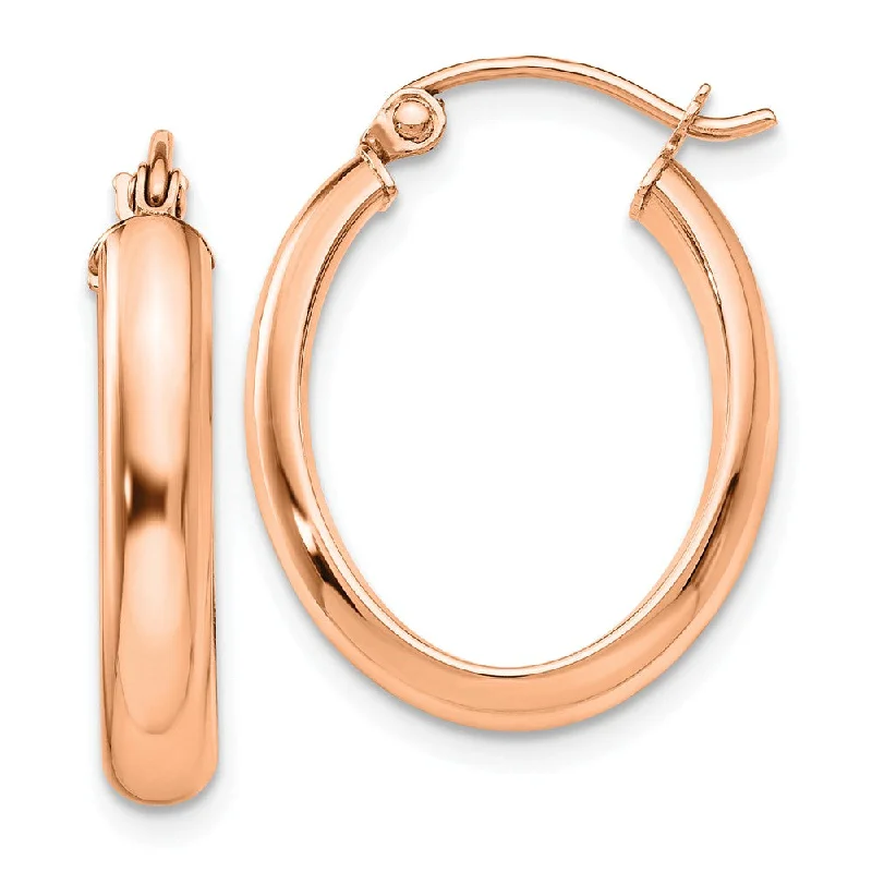 Women's earrings artisan-polished-3.75mm x 22mm Polished 14k Rose Gold Domed Oval Tube Hoop Earrings