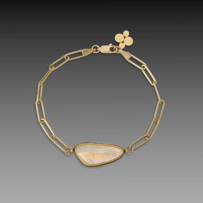 Women's bracelets etched-bangle-Moonstone & Gold Bracelet