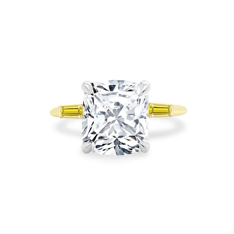 Women's rings radiant-stone-Cushion Cut with Tapered Baguette Cut Side Stones