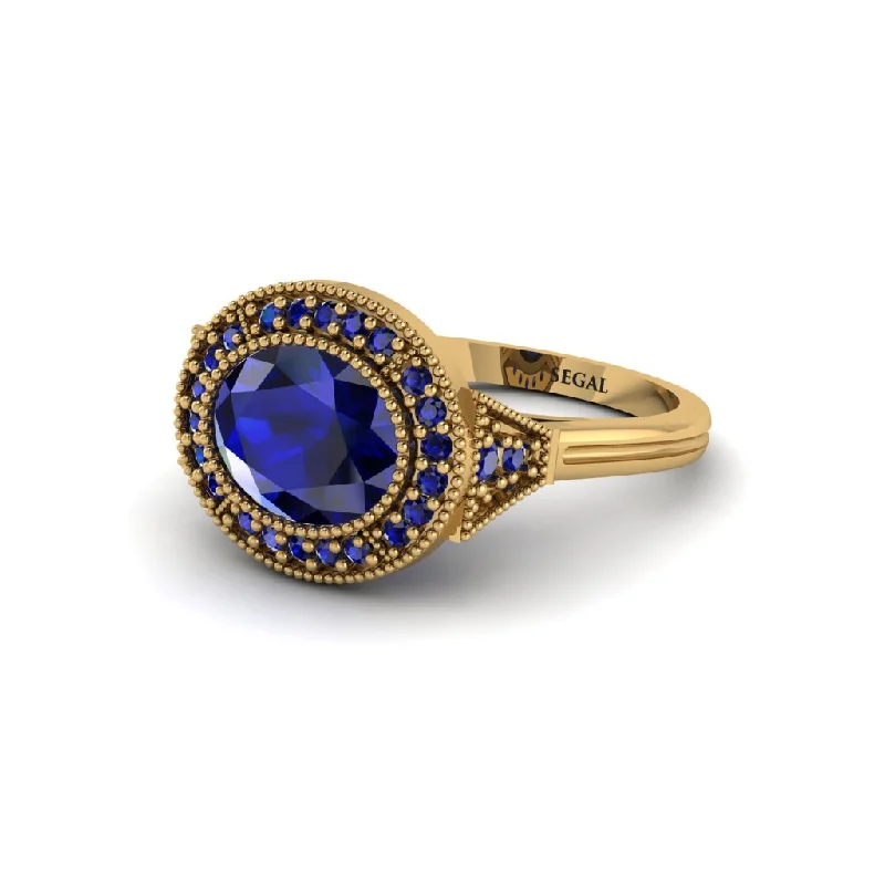 Women's engagement rings delicate-gold-Oval Cut Sapphire Milgrain Halo Engagement Ring - Alexandria No. 73