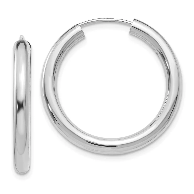 Women's earrings multi-drop-3mm x 25mm 14k White Gold Polished Endless Tube Hoop Earrings