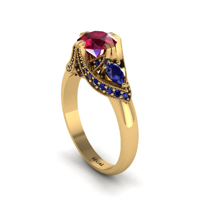 Women's engagement rings radiant-silver-Ruby Vintage Round Cut Engagement Ring - Kali No. 70