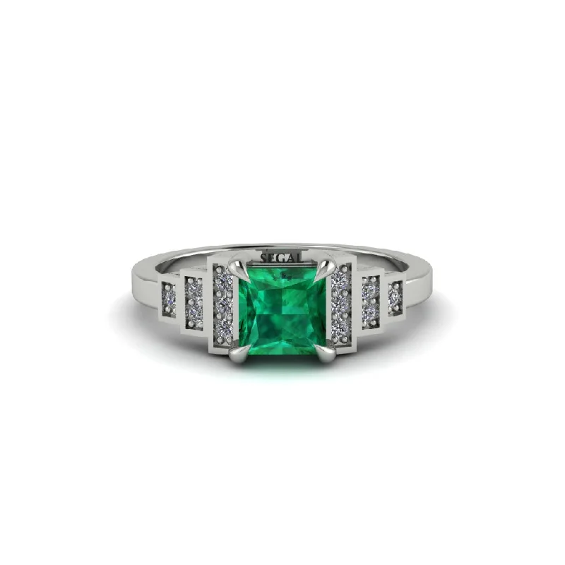 Women's engagement rings love-gemstone-Emerald Geometric Princess Cut Engagement Ring - Thea No. 6