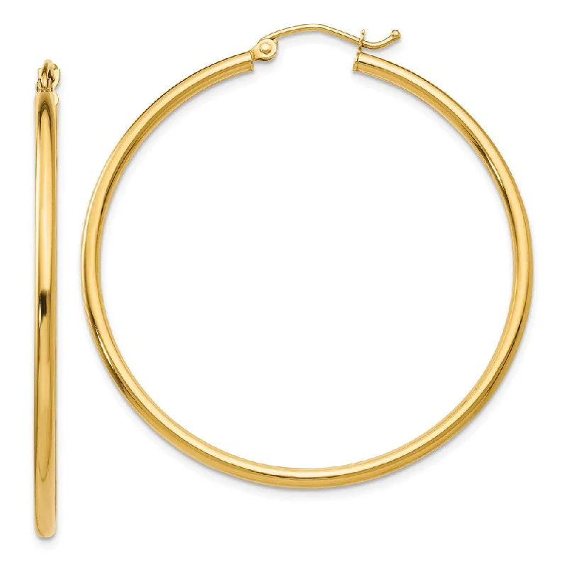 Women's earrings fine-silver-2mm, 14k Yellow Gold Classic Round Hoop Earrings, 45mm (1 3/4 Inch)