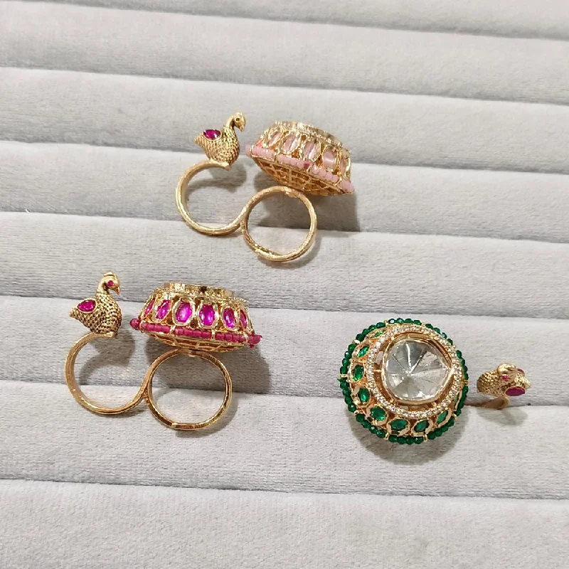 Women's rings perfect-gift-JCM Gold Plated Polki Kundan Stone Ring