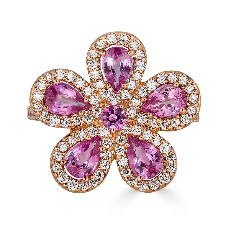 Women's rings creative-chic-Pink Sapphire & Diamond Flower Ring