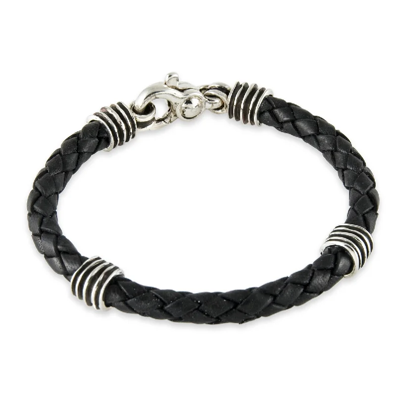 Women's bracelets radiant-gem-Men's Waves Bracelet in Black Leather