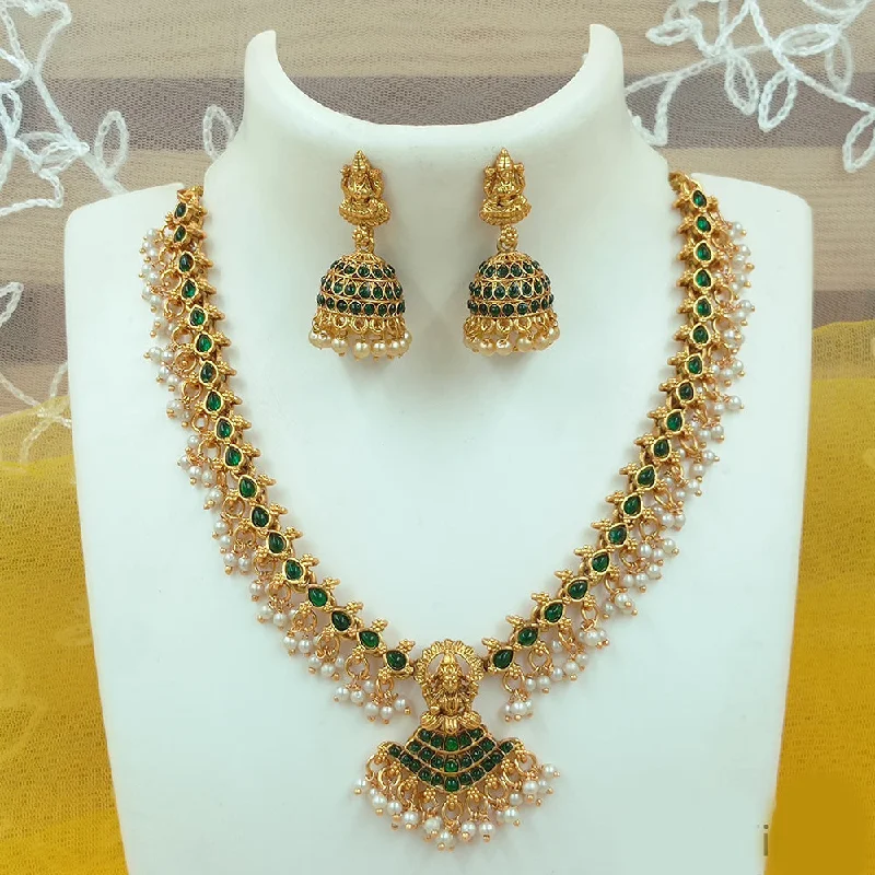 Women's necklaces creative-chic-Joyful Jewel Art Matte Gold Plated Pota Stone Temple Necklace Set