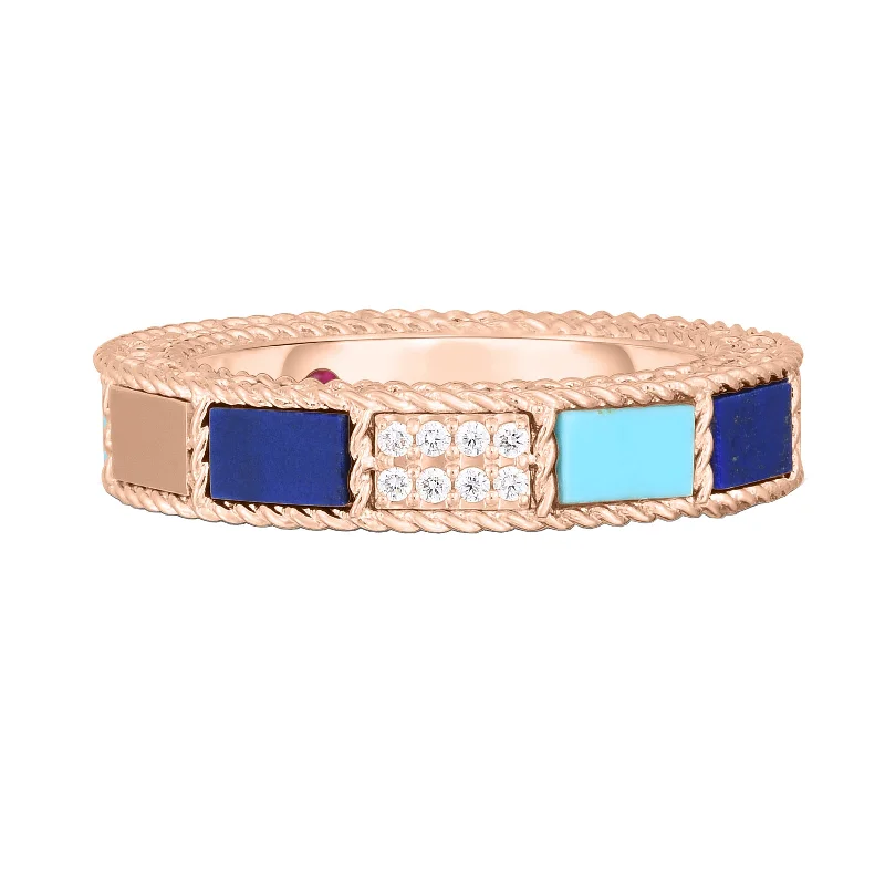 Women's rings artisan-finish-Art Deco Ring with Lapis Lazuli, Turquoise, & Diamonds