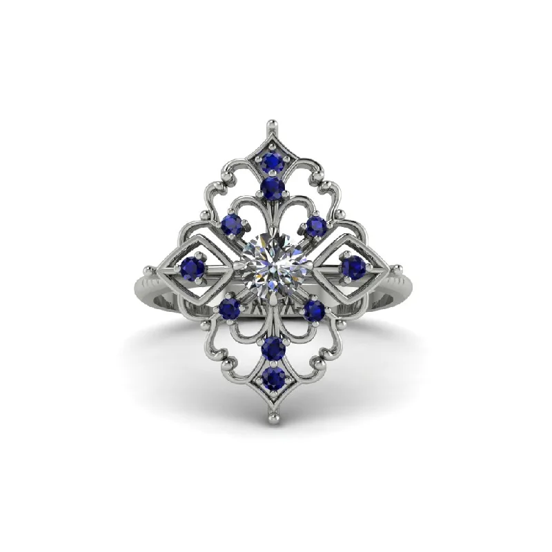 Women's engagement rings romantic-style-Sapphire Royal Filigree Cluster Engagement Ring - Zinnia No. 63