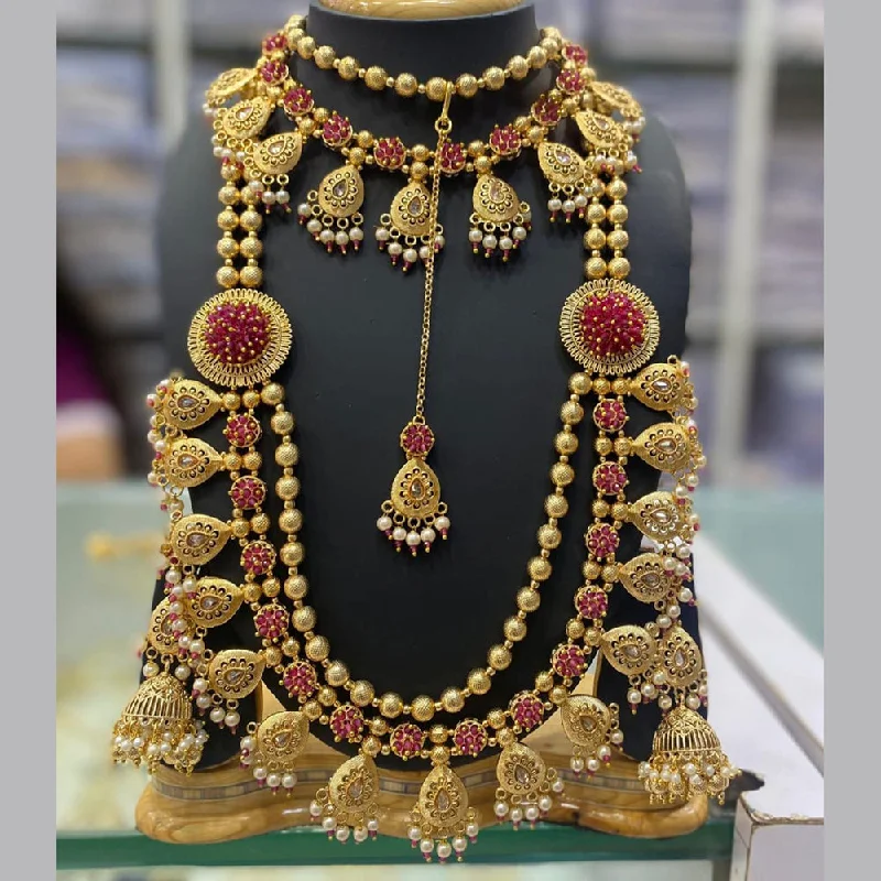 Women's necklaces fine-stone-Manisha Jewellery Gold Plated Crystal Stone Double Necklace Set