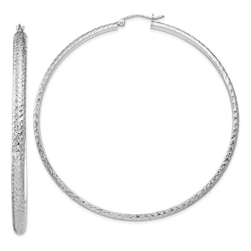 Women's earrings fine-classic-3.5mm, Diamond Cut 14k White Gold Round Hoop Earrings, 65mm (2 1/2 In)