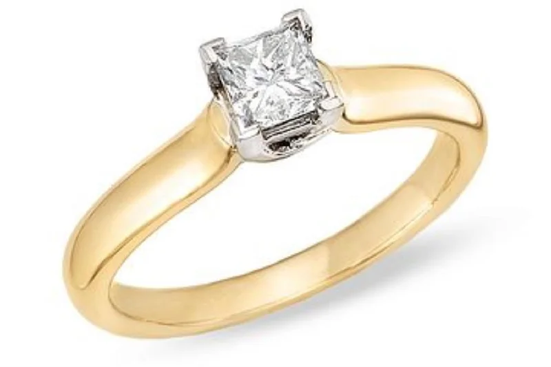 Women's engagement rings radiant-silver-Signature Certificate 1/3 CTW Princess Cut Diamond Solitaire Engagement Ring in 14KT Yellow Gold