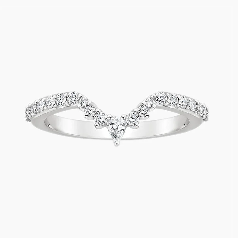 Women's engagement rings delicate-band-Pear and Crown Stackable Curved Engagement Rings