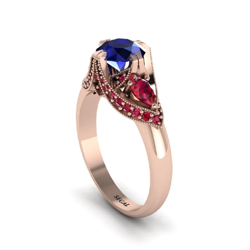 Women's engagement rings strong-metal-Sapphire Vintage Round Cut Engagement Ring - Kali No. 59