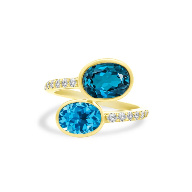 Women's rings aquamarine-Toi Et Moi Twist Ring