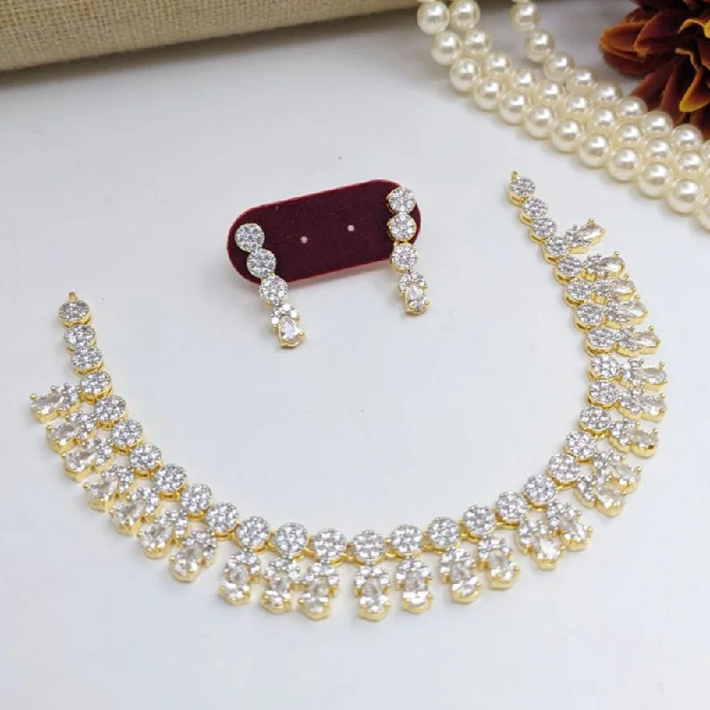 Women's necklaces refined-elegance-Aamrapali Gold Plated American Diamond Necklace Set