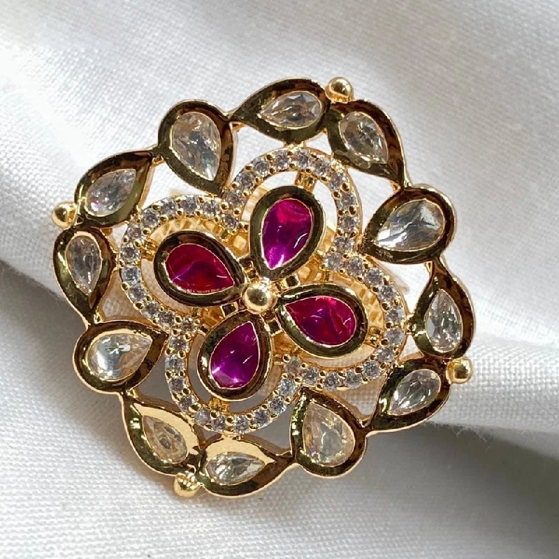 Women's rings fine-gold-band-Royal Kundan Jewellery Gold Plated Crystal Stone Finger Ring