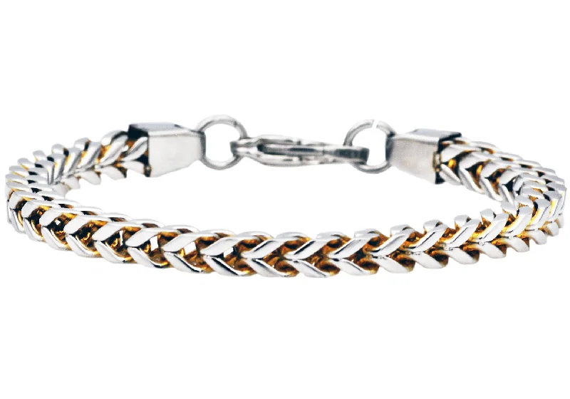 Women's bracelets retro-chic-Mens Two Tone Gold Stainless Steel Franco Link Chain Bracelet