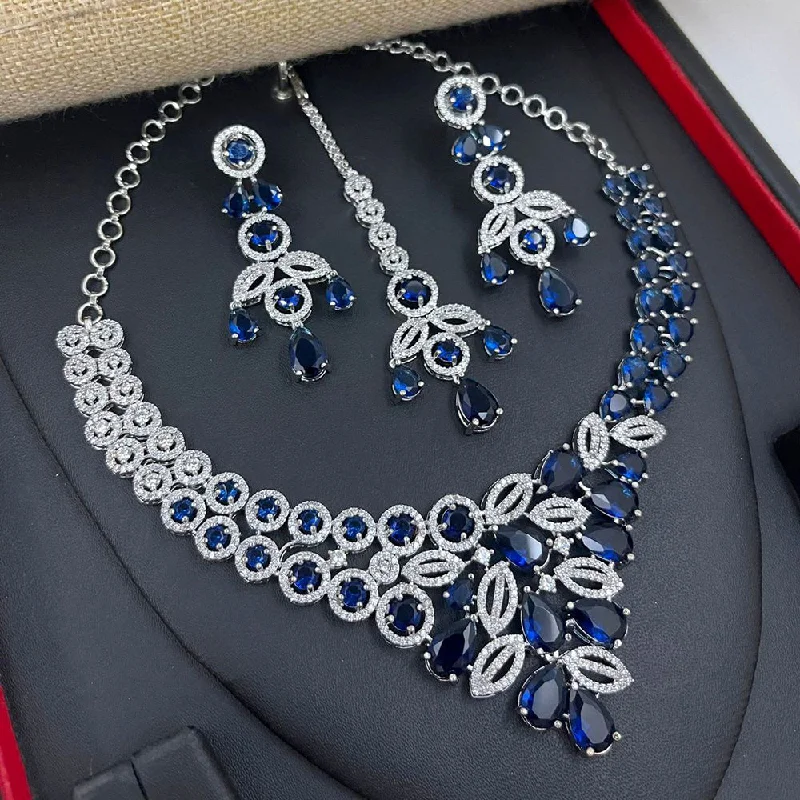 Women's necklaces enduring-chic-Aamrapali Silver Plated American Diamond Necklace Set