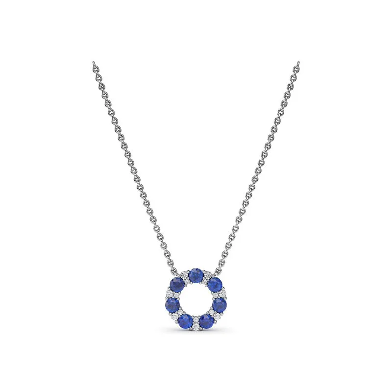 Women's necklaces daily-glow-Shared Prong Sapphire and Diamond Circle Necklace N1868S