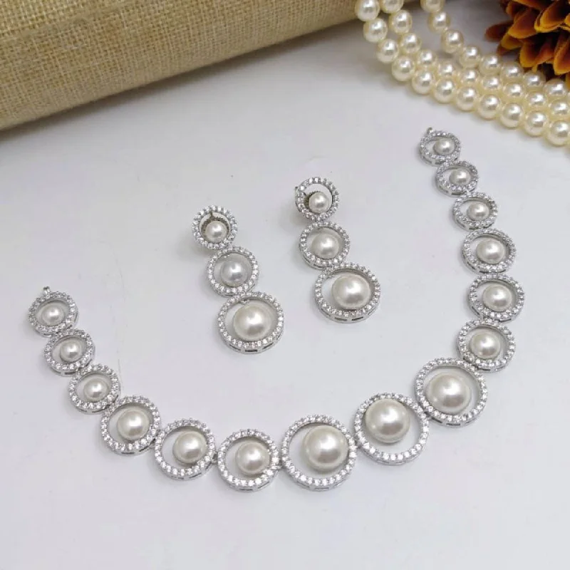 Women's necklaces wave-Aamrapali Silver Plated American Diamond And Beads Necklace Set