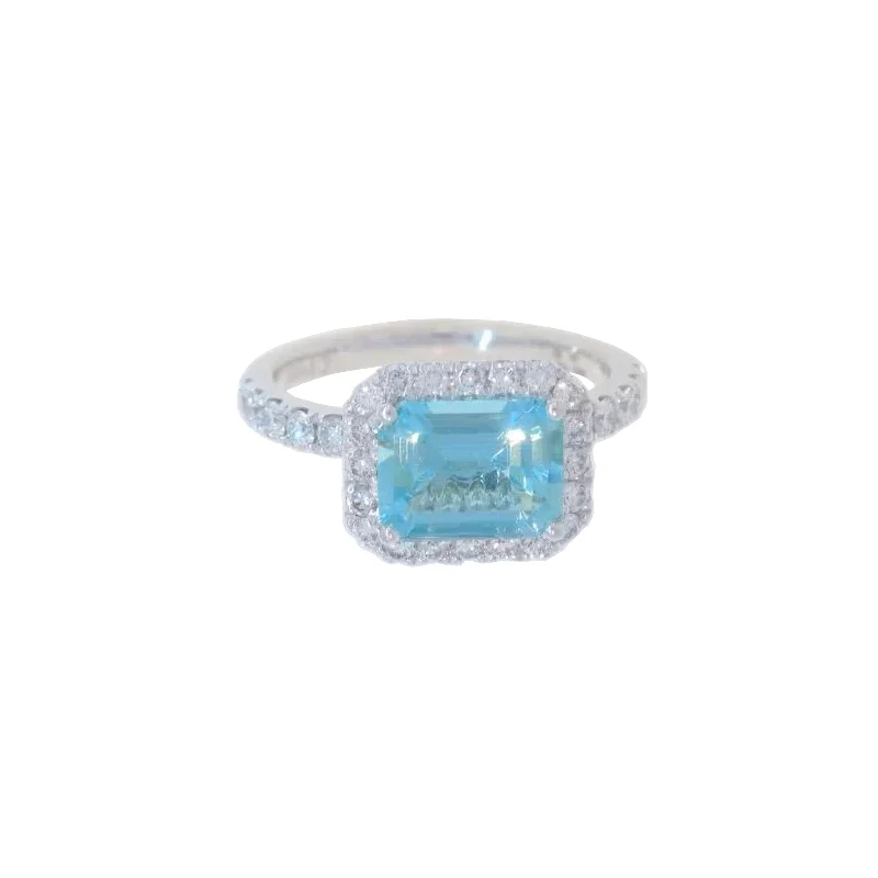 Women's rings baroque-East-West Aquamarine and Diamond Halo Ring