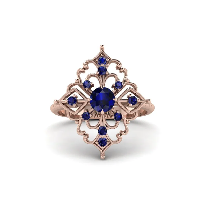 Women's engagement rings artistic-stone-Sapphire Royal Filigree Cluster Engagement Ring - Zinnia No. 74