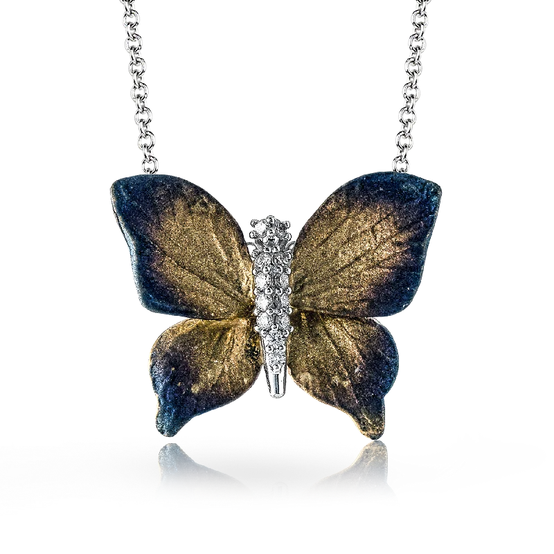 Women's necklaces artisan-gem-Monarch Butterfly Pendant Necklace in 18k Gold with Diamonds DP229