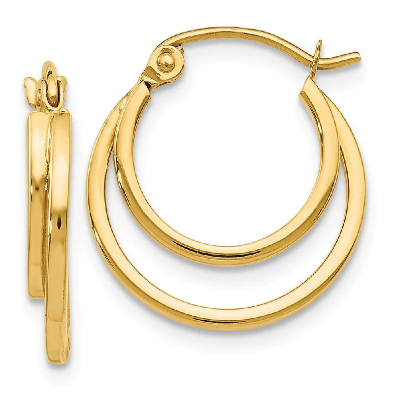 Women's earrings striking-design-1mm Double Split Round Hoop Earrings in 14k Yellow Gold, 17mm (5/8 In)