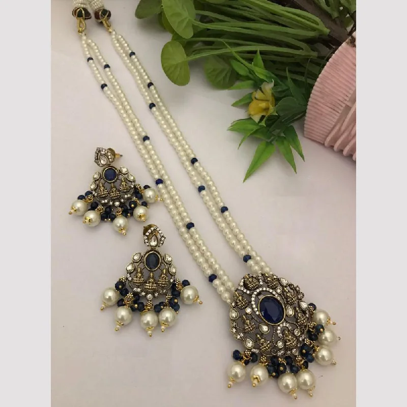 Women's necklaces striking-metal-FS Collection Gold Plated Kundan Stone And Temple Long Necklace Set