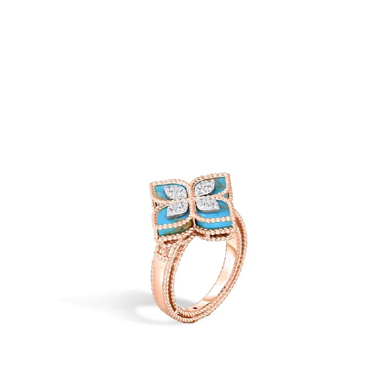 Women's rings fine-chic-Turquoise & Diamond Prince Flower Ring