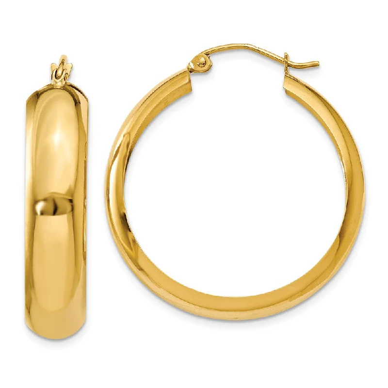 Women's earrings love-gem-7mm, 14k Yellow Gold Half Round Hoop Earrings, 30mm (1 1/8 Inch)