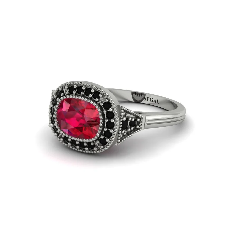 Women's engagement rings delicate-luxury-Cushion Cut Ruby Milgrain Halo Engagement Ring - Blake No. 42