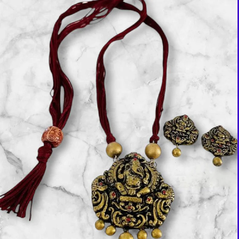 Women's necklaces radiant-gem-VF Collection Gold Plated Terracotta Ganesh Necklace Set