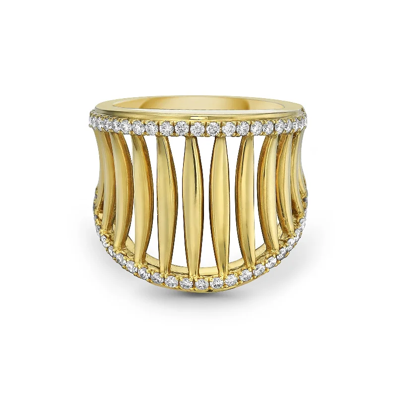 Women's rings contemporary-band-Diamond & Gold Birdcage Ring (20mm)