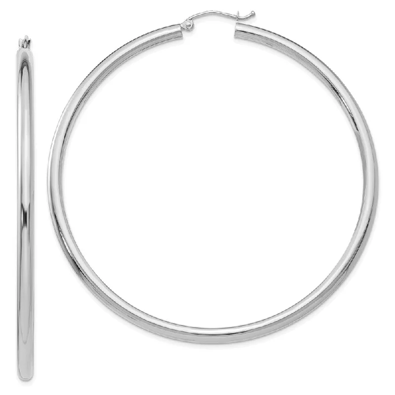 Women's earrings rare-stone-3mm x 65mm 14k White Gold Classic Round Hoop Earrings